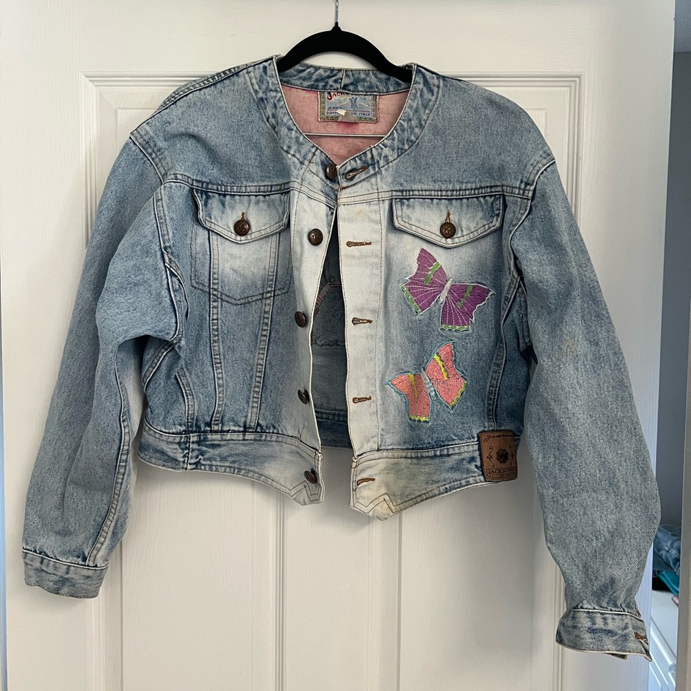 Vintage Jack & Sons 80’s Italian Denim Jacket with Embroidered Butterflies